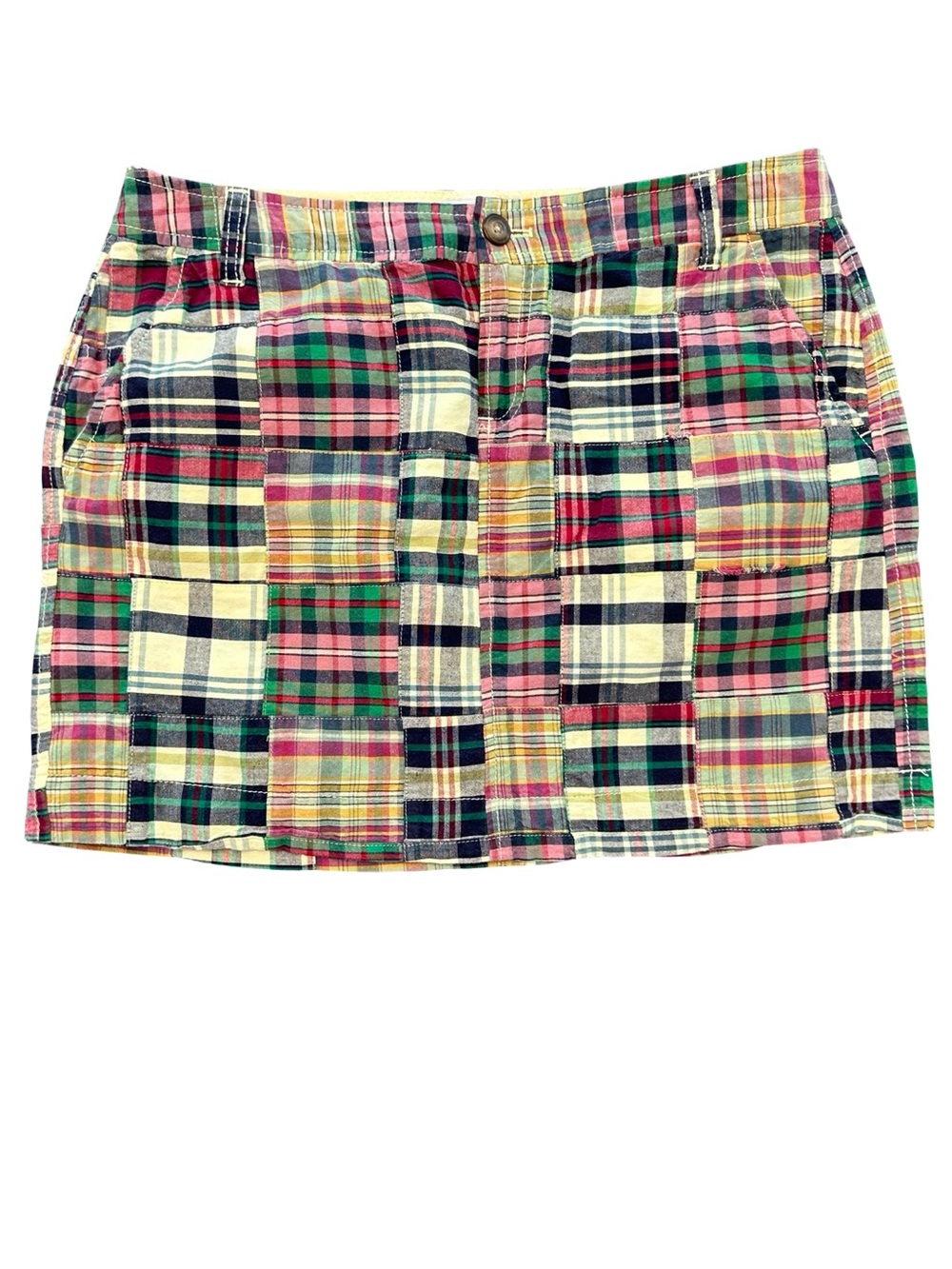 SOLD ***VTG Old Navy Y2K multicolored plaid patchwork madras mini skirt preppy - Picture 2 of 7